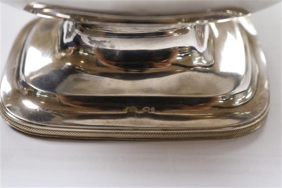 A mid 19th century Dutch silver oval footed sucrier and cover, with swan finial, 15oz approx